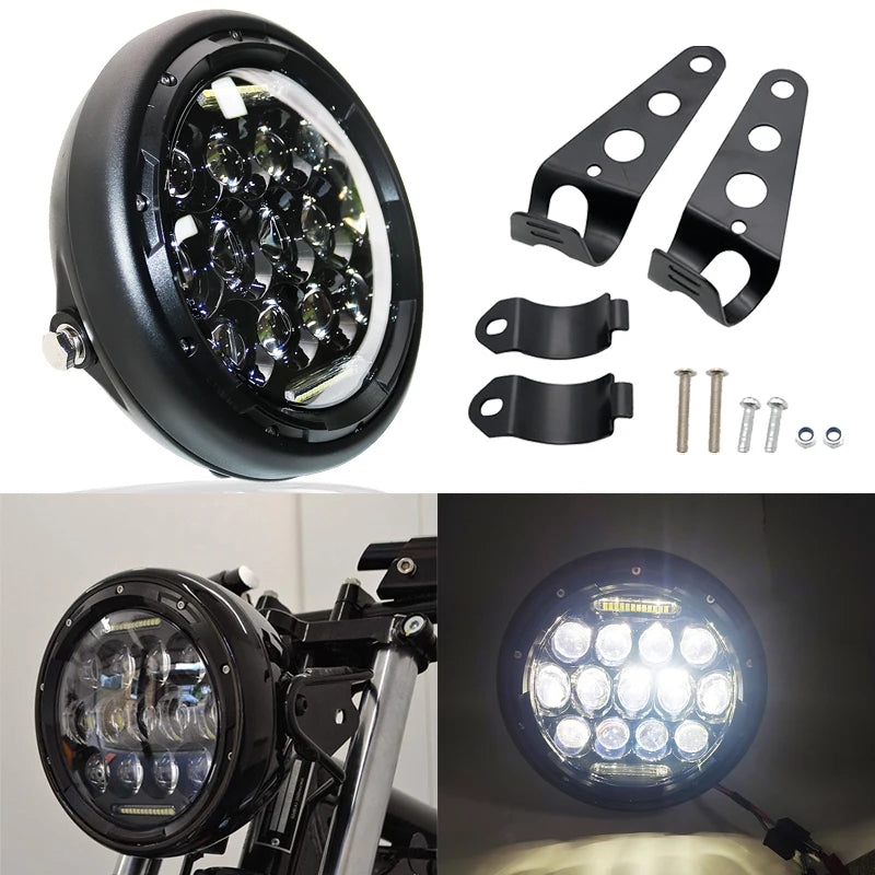 7inch LED Motorcycle Headlight Universal 7.5" Round Head Light For Cafe Racer Bobber Honda
