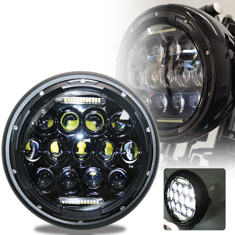 7inch LED Motorcycle Headlight Universal 7.5" Round Head Light For Cafe Racer Bobber Honda