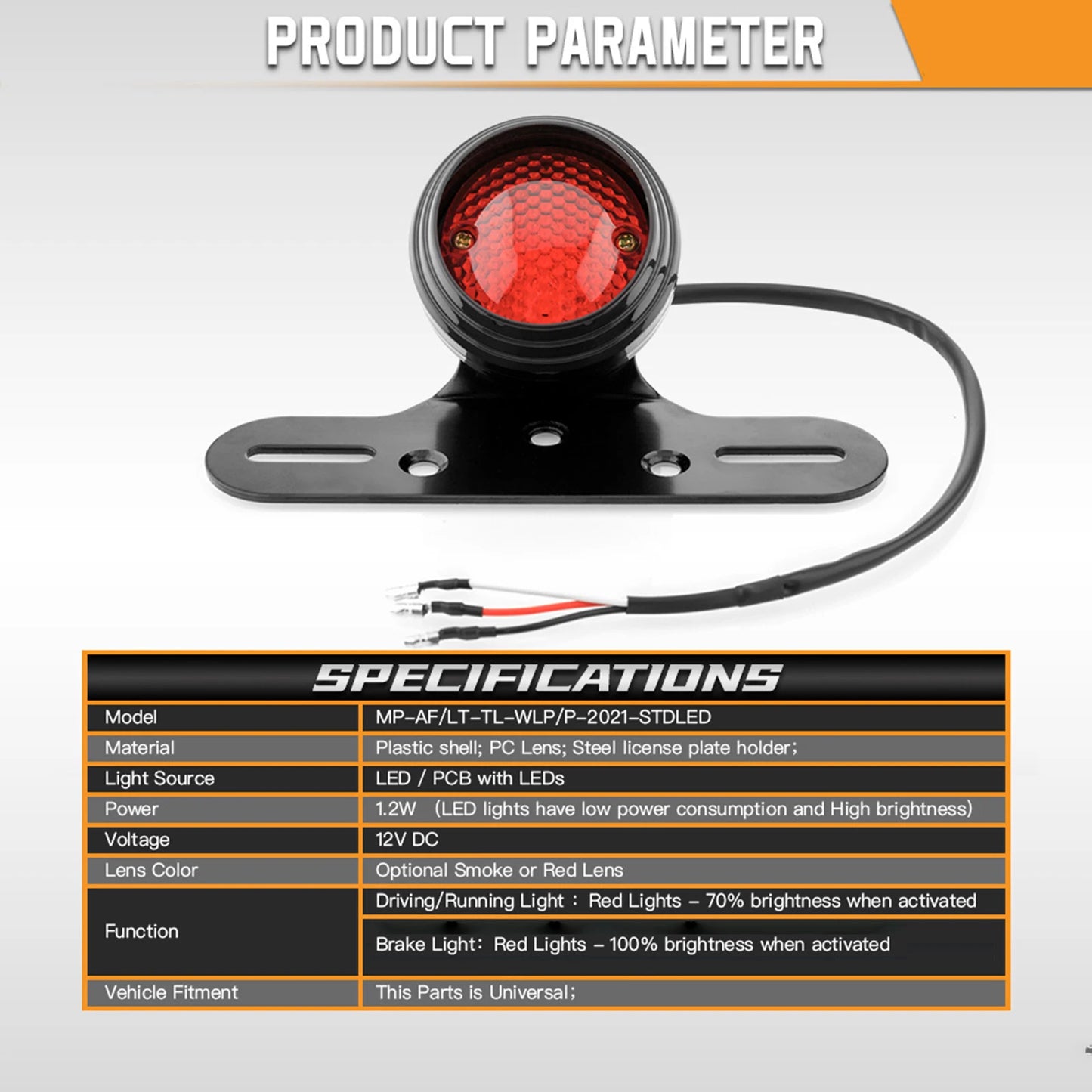 Motorcycle Tail Light Brake Light with License Plate Bracket Integrated Running Lamp Universal LED Tail Lamp with Bracket