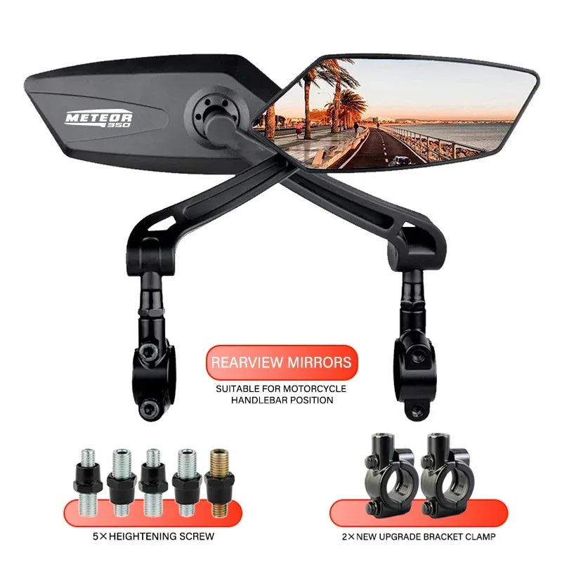 For Royal Enfield Meteor 350 RoyalEnfield Meteor500 Square Motorcycle Mirror Adjustable Rearview Mirror Easy Installation