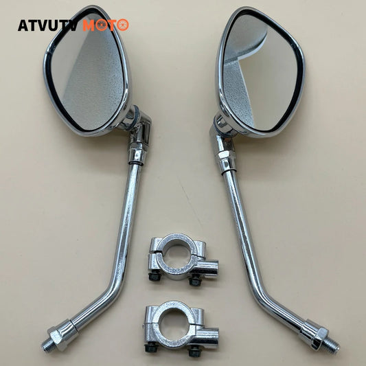 1 Pair 22mm Universal 10mm Chrome Rearview Mirrors Motorcycle Motocross Scooter ATV E-bike Motorbike Side Mirror Rear View