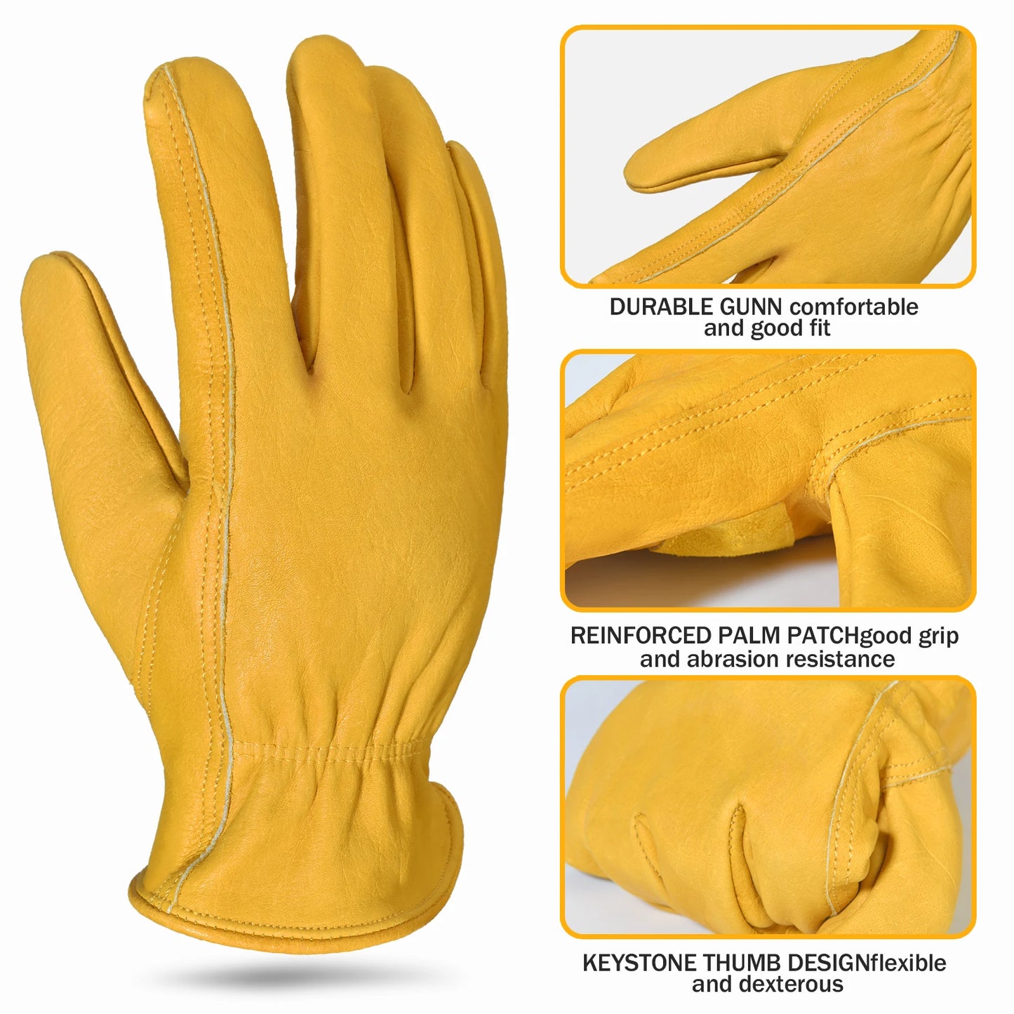 Par de Luvas Flex Grip em Couro Legítimo com Ajuste Elástico no Pulso