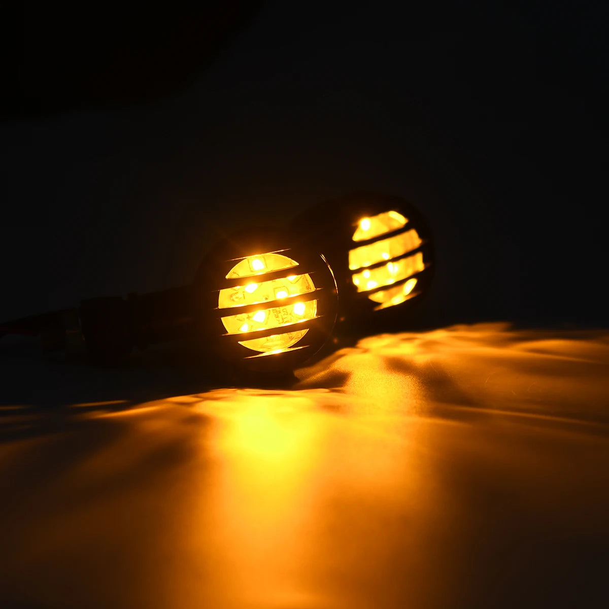 2PCS Motorcycle Turn Signal Lights Grill Bullet Indicator 12V Amber Front Rear Lamp For Harley Cafe Racer Yamaha Suzuki