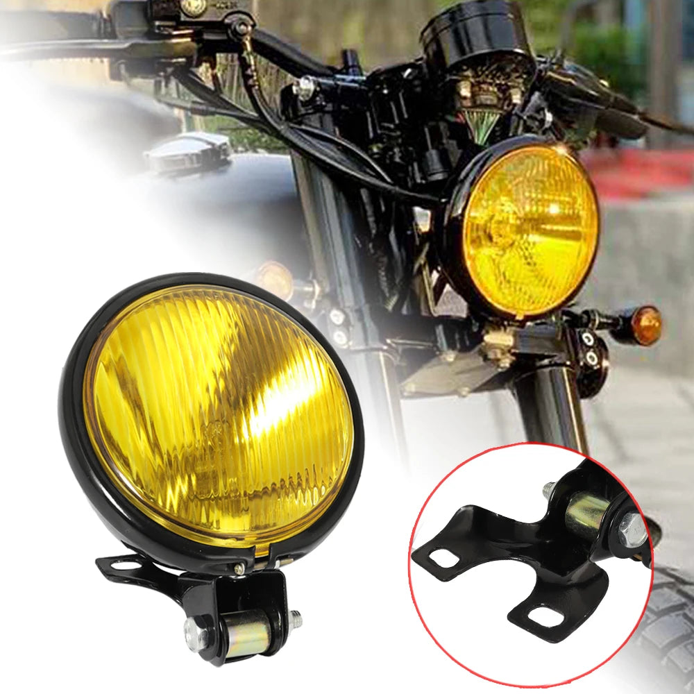 For Honda Harley Suzuki Kawasaki Retro Metal Universal Motorcycle Headlight Round with Holder Electroplate