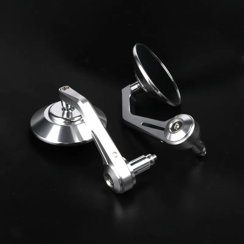Par de Espelhos Retrovisores Universais de Guidão (Bar End) Redondos em Alumínio CNC – Prata