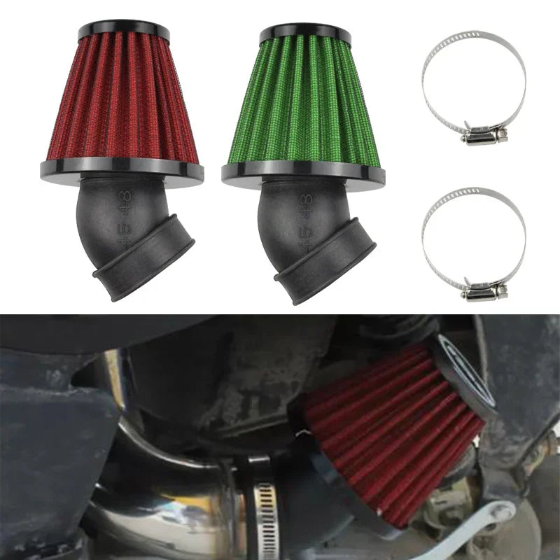 High Flow Motorcycle Air Filter - RAD Mushroom Head Element, 28-48mm Clip-On, 45° Bend Intake Filter