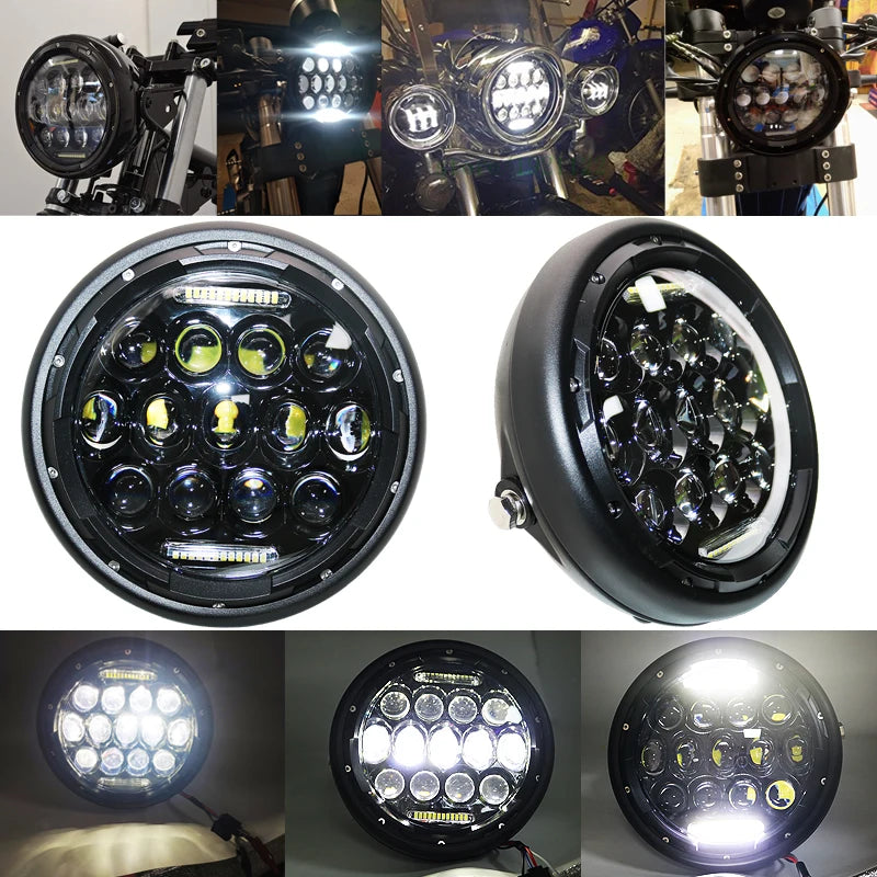 7inch LED Motorcycle Headlight Universal 7.5" Round Head Light For Cafe Racer Bobber Honda
