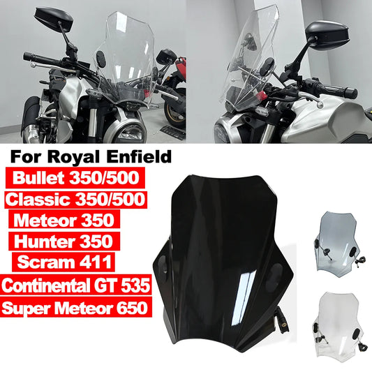 For Royal Enfield Bullet/Meteor/Classic 350 500 Interceptor 650 Continental GT 535 Universal Motorcycle Windshield Street Bikes