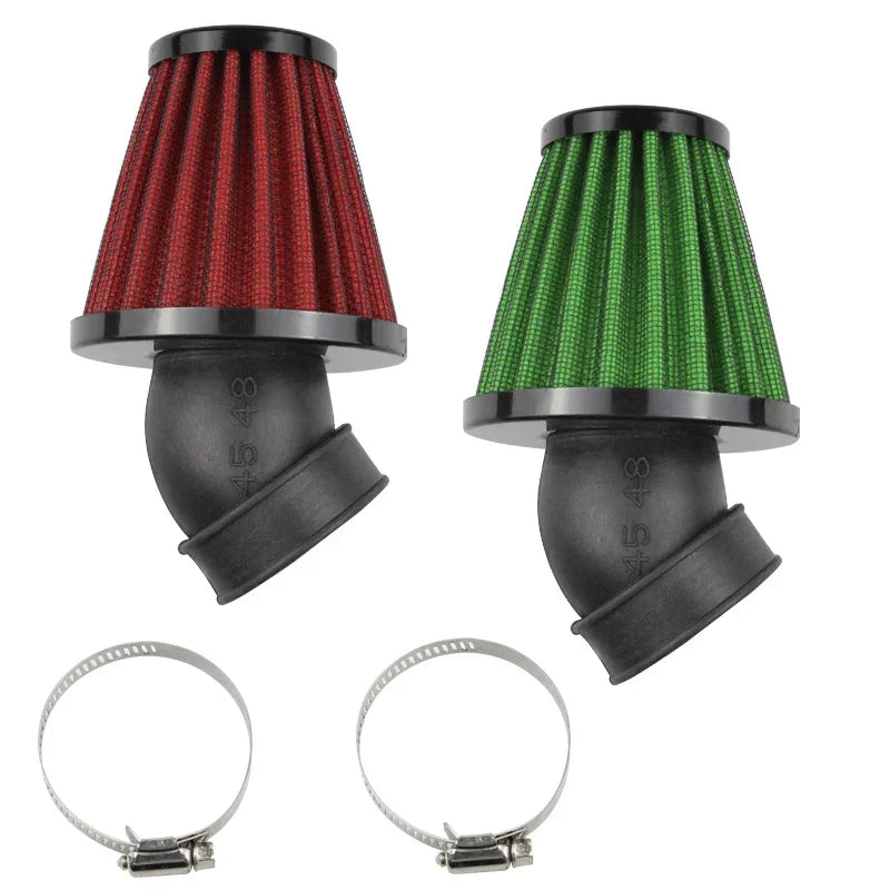 High Flow Motorcycle Air Filter - RAD Mushroom Head Element, 28-48mm Clip-On, 45° Bend Intake Filter
