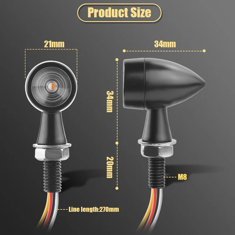 3 In 1 E24 LED Mini Turn Signal Light Bullet Motorcycle Brake Lamp Indicator DRL for Cafe Racer Bobber Chopper Honda Yamaha 12V