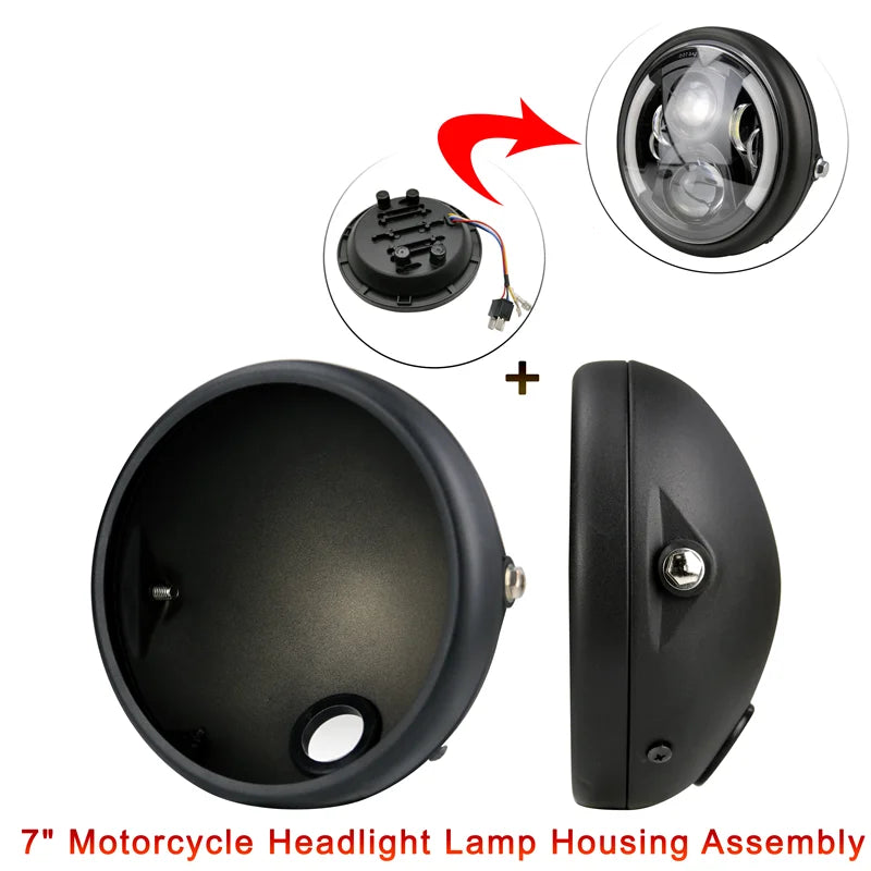 7inch LED Motorcycle Headlight Universal 7.5" Round Head Light For Cafe Racer Bobber Honda