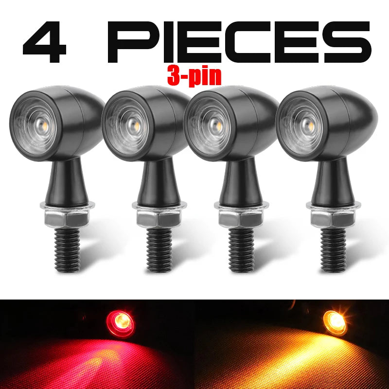 3 In 1 E24 LED Mini Turn Signal Light Bullet Motorcycle Brake Lamp Indicator DRL for Cafe Racer Bobber Chopper Honda Yamaha 12V