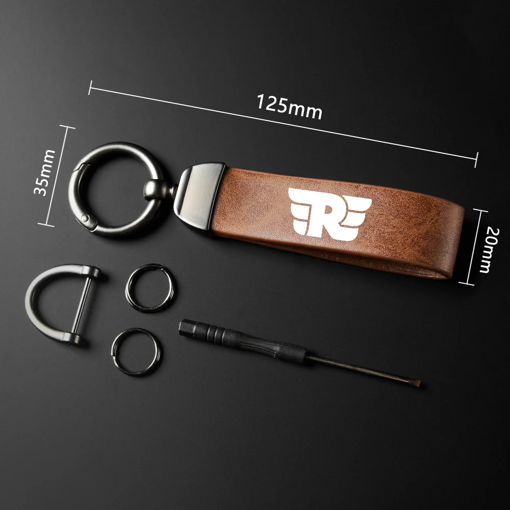 Chaveiro de Couro Legítimo com Mosquetão e Argola de Metal para Motocicletas Royal Enfield
