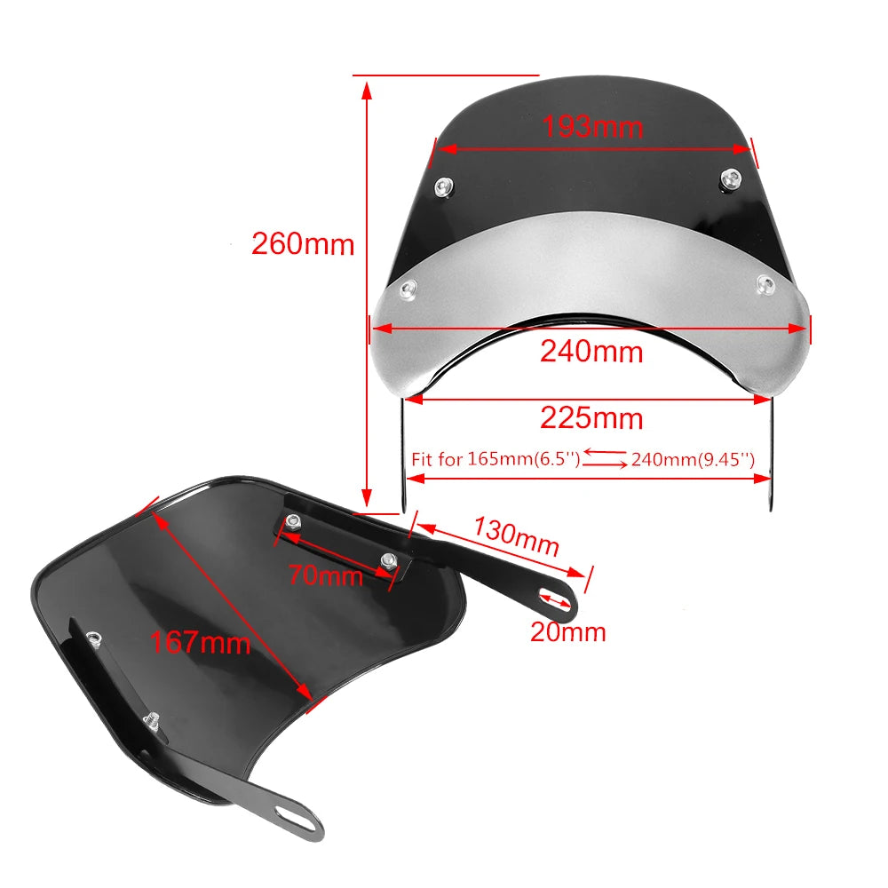 8 styles 6.5"-9.45" Motorcycle Headlight Windshield Wind Deflector Windscreen Universal for Harley Honda Yamaha Kawasaki Suzuki