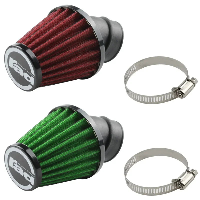 High Flow Motorcycle Air Filter - RAD Mushroom Head Element, 28-48mm Clip-On, 45° Bend Intake Filter
