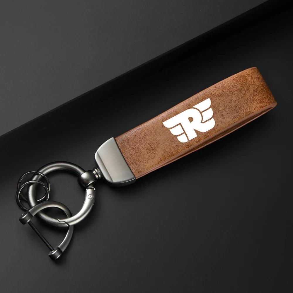 Chaveiro de Couro Legítimo com Mosquetão e Argola de Metal para Motocicletas Royal Enfield