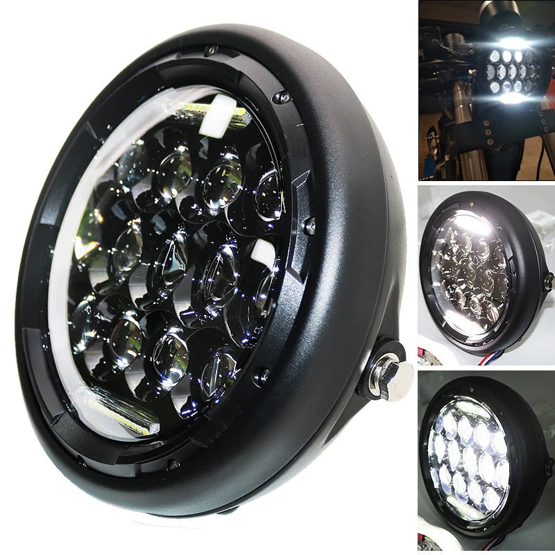 7inch LED Motorcycle Headlight Universal 7.5" Round Head Light For Cafe Racer Bobber Honda