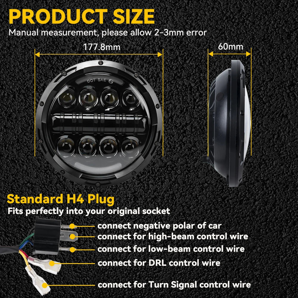 Motorcycle Headlight 7 inch LED For Harley Touring Ultra Classic Electra Street Glide Road King Yamaha Motorcycle Headlamp