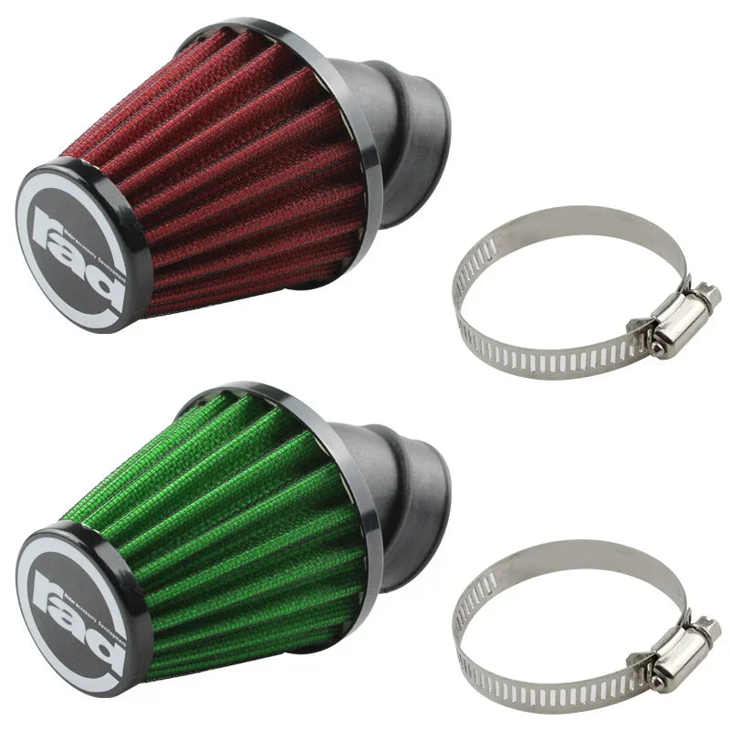 High Flow Motorcycle Air Filter - RAD Mushroom Head Element, 28-48mm Clip-On, 45° Bend Intake Filter