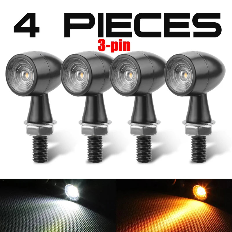 3 In 1 E24 LED Mini Turn Signal Light Bullet Motorcycle Brake Lamp Indicator DRL for Cafe Racer Bobber Chopper Honda Yamaha 12V