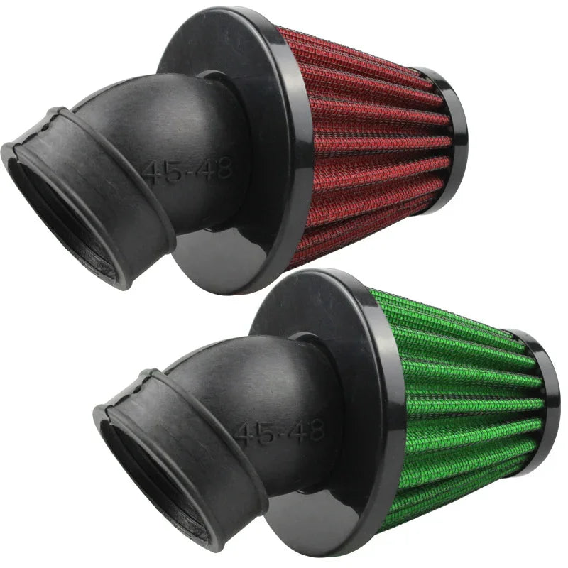 High Flow Motorcycle Air Filter - RAD Mushroom Head Element, 28-48mm Clip-On, 45° Bend Intake Filter