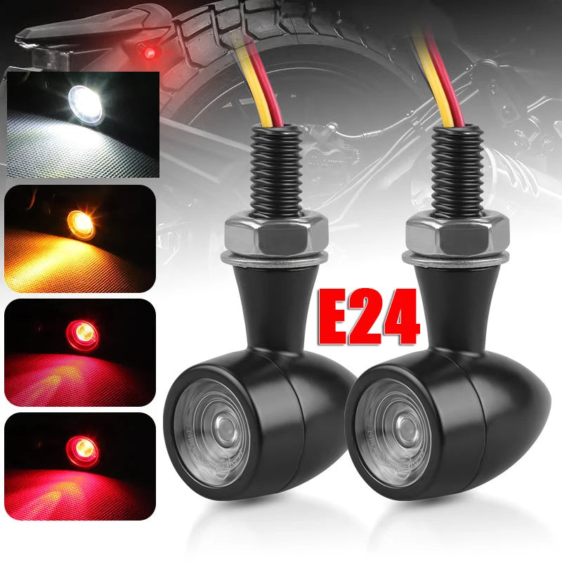 3 In 1 E24 LED Mini Turn Signal Light Bullet Motorcycle Brake Lamp Indicator DRL for Cafe Racer Bobber Chopper Honda Yamaha 12V