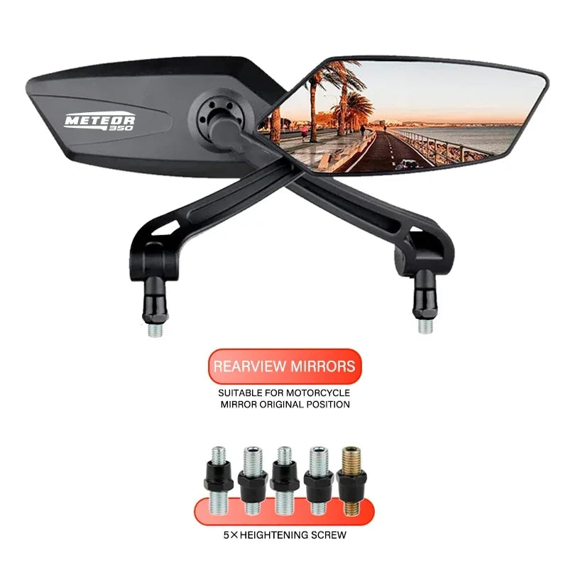 For Royal Enfield Meteor 350 RoyalEnfield Meteor500 Square Motorcycle Mirror Adjustable Rearview Mirror Easy Installation