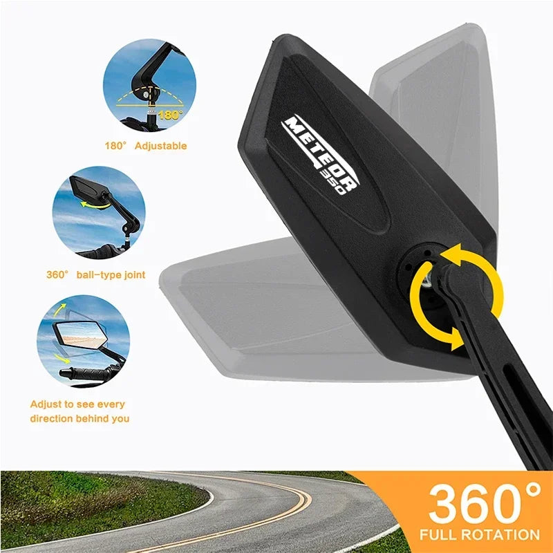 For Royal Enfield Meteor 350 RoyalEnfield Meteor500 Square Motorcycle Mirror Adjustable Rearview Mirror Easy Installation