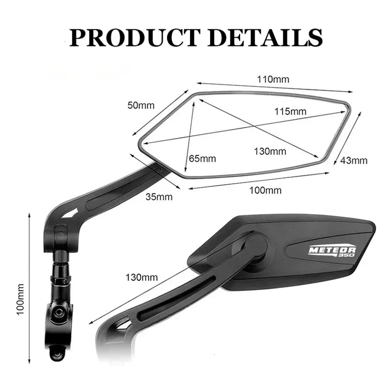 For Royal Enfield Meteor 350 RoyalEnfield Meteor500 Square Motorcycle Mirror Adjustable Rearview Mirror Easy Installation