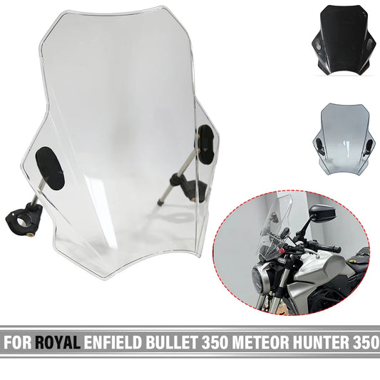 For Royal Enfield Bullet Meteor Hunter 350 Scram 411 Interceptor Motorcycles Windshield Covers Motorcycle Windscreen Adjustable
