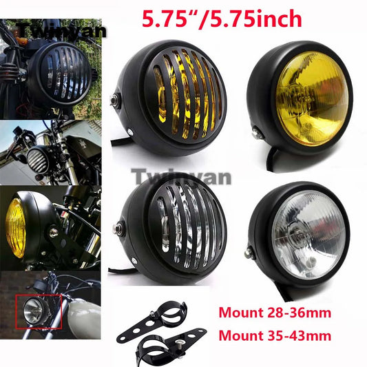 5.75 Inch Retro Style Round Motorcycle Headlight H4 Motorcycle Driving Light Round Front Headlamp Mount 12V Motorbike Universal